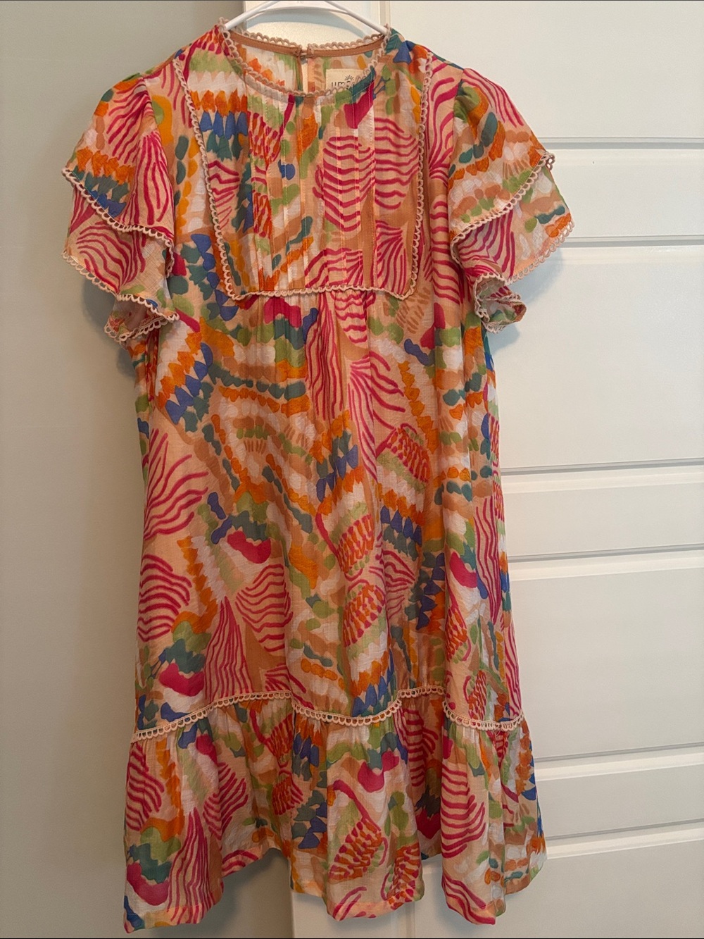 Umgee Multicolor Pink Orange Blue Ruffle-Sleeve Dress